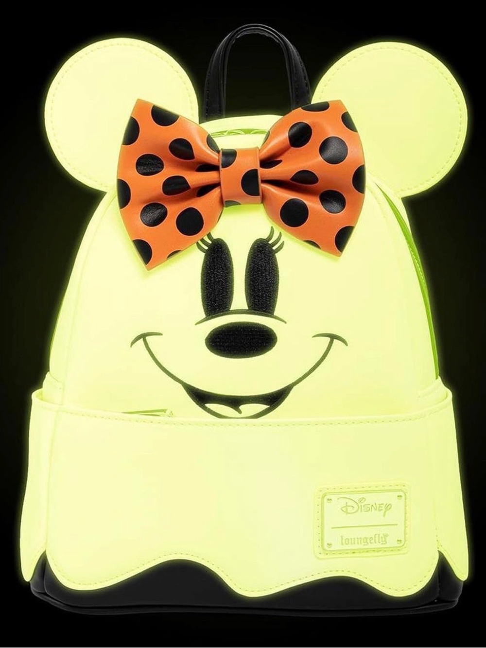Loungefly Cream Minnie Backpack with Orange Polka Dot Bow Glow in the Dark. - Picture 5 of 5